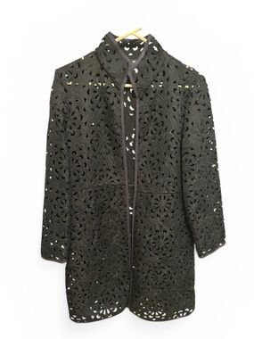 Grace Chuang Black Lace-Pattern Open Jacket